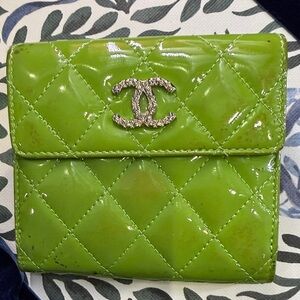 CHANEL Lime Green Quilted Wallet